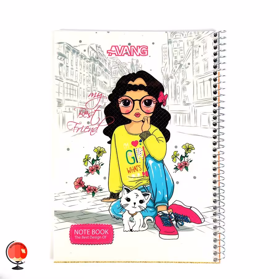 دفتر مشق 160 برگ سیمی طرح دختر و گربه جلد طلقی آونگ