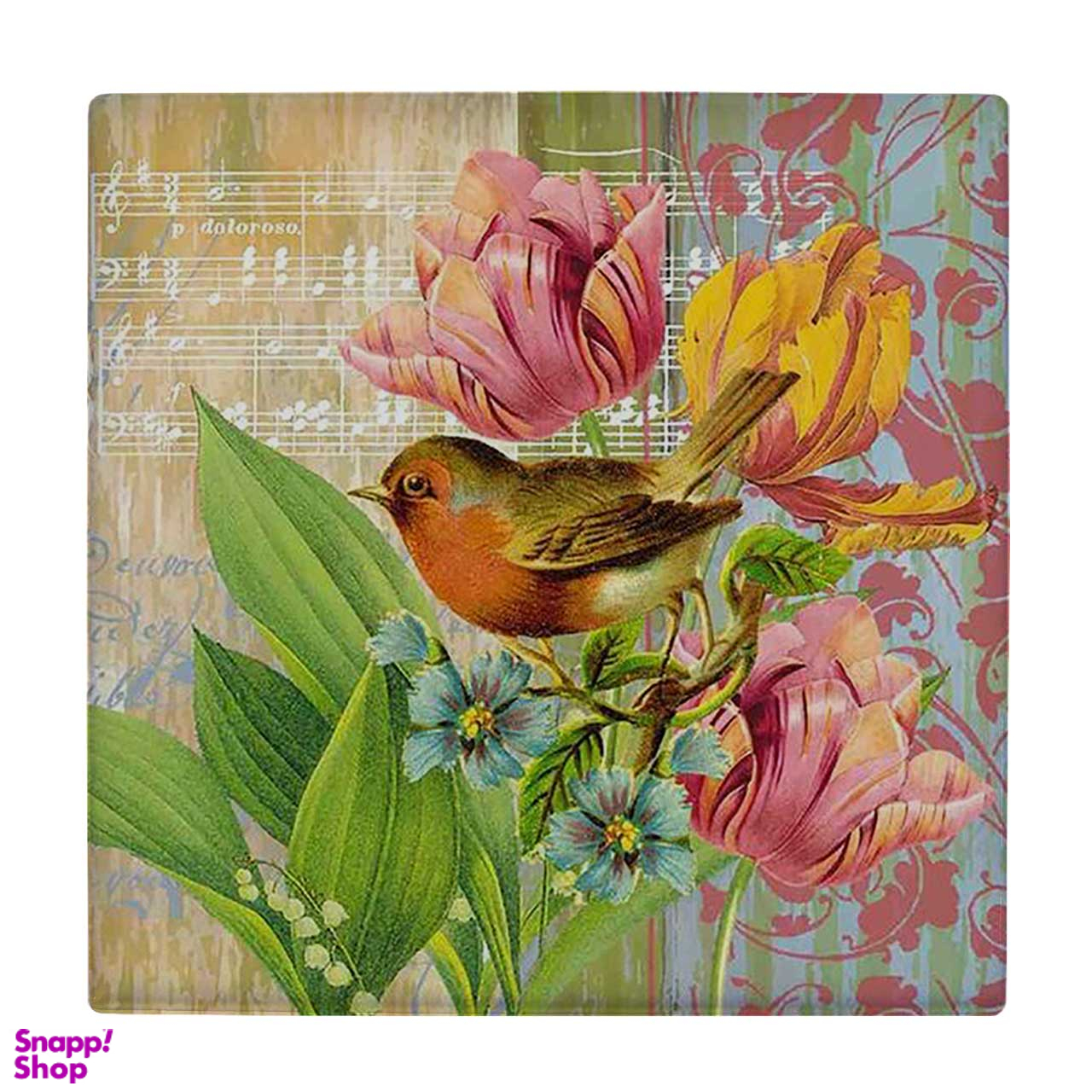 زیر لیوانی طرح نقاشی گل و پرنده کد 5930806_4765