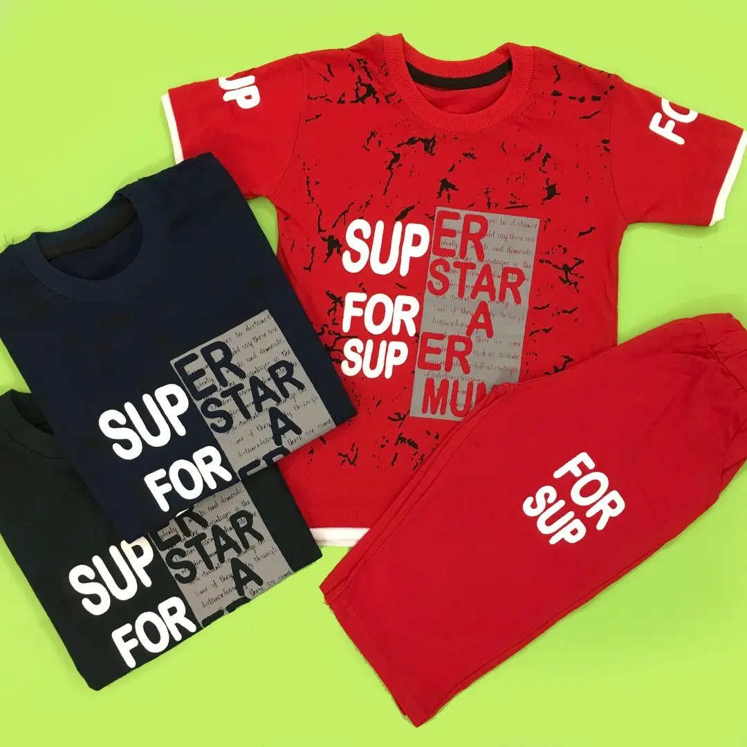 ست تیشرت و شلوارک پسرانه سایز 40 تا 55 جنس نخ پنبه درجه یک