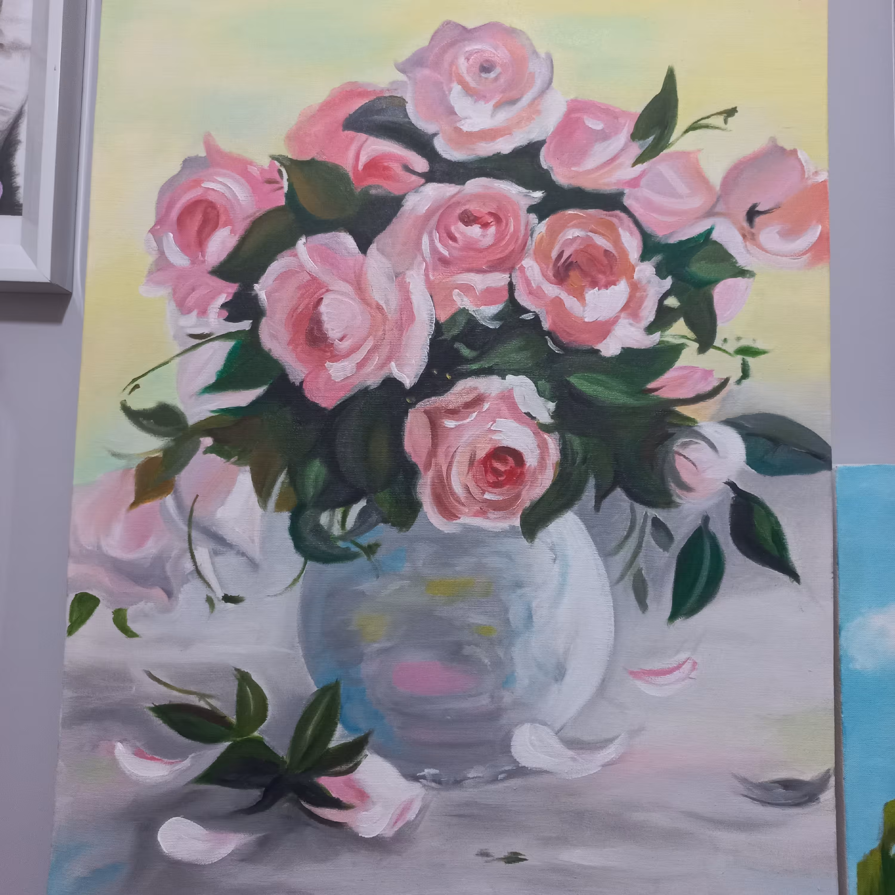 نقاشی گلدون با رنگ روغن 40 در 60