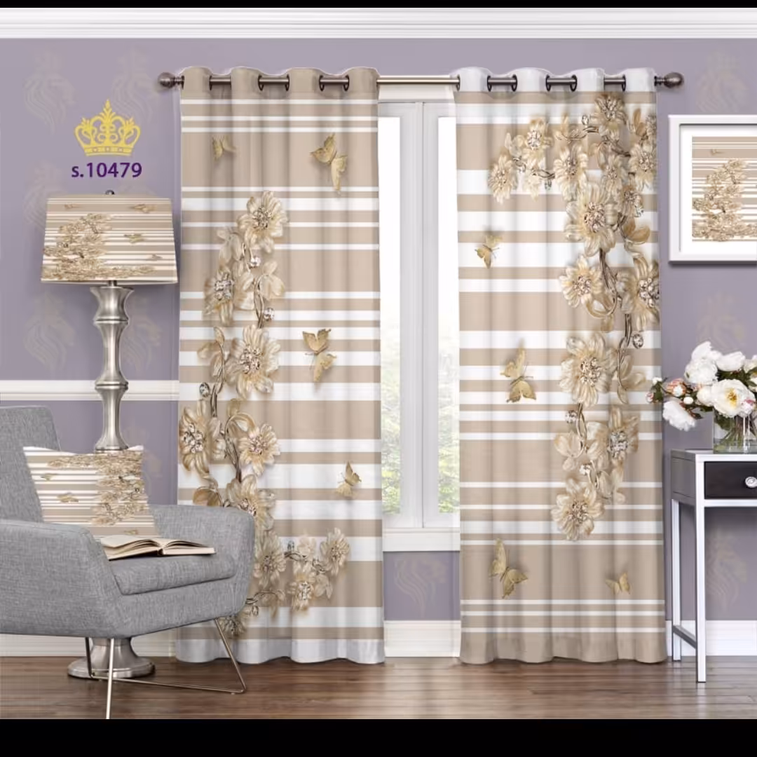 پرده پذیرایی دو قواره طرح گل کد S10479