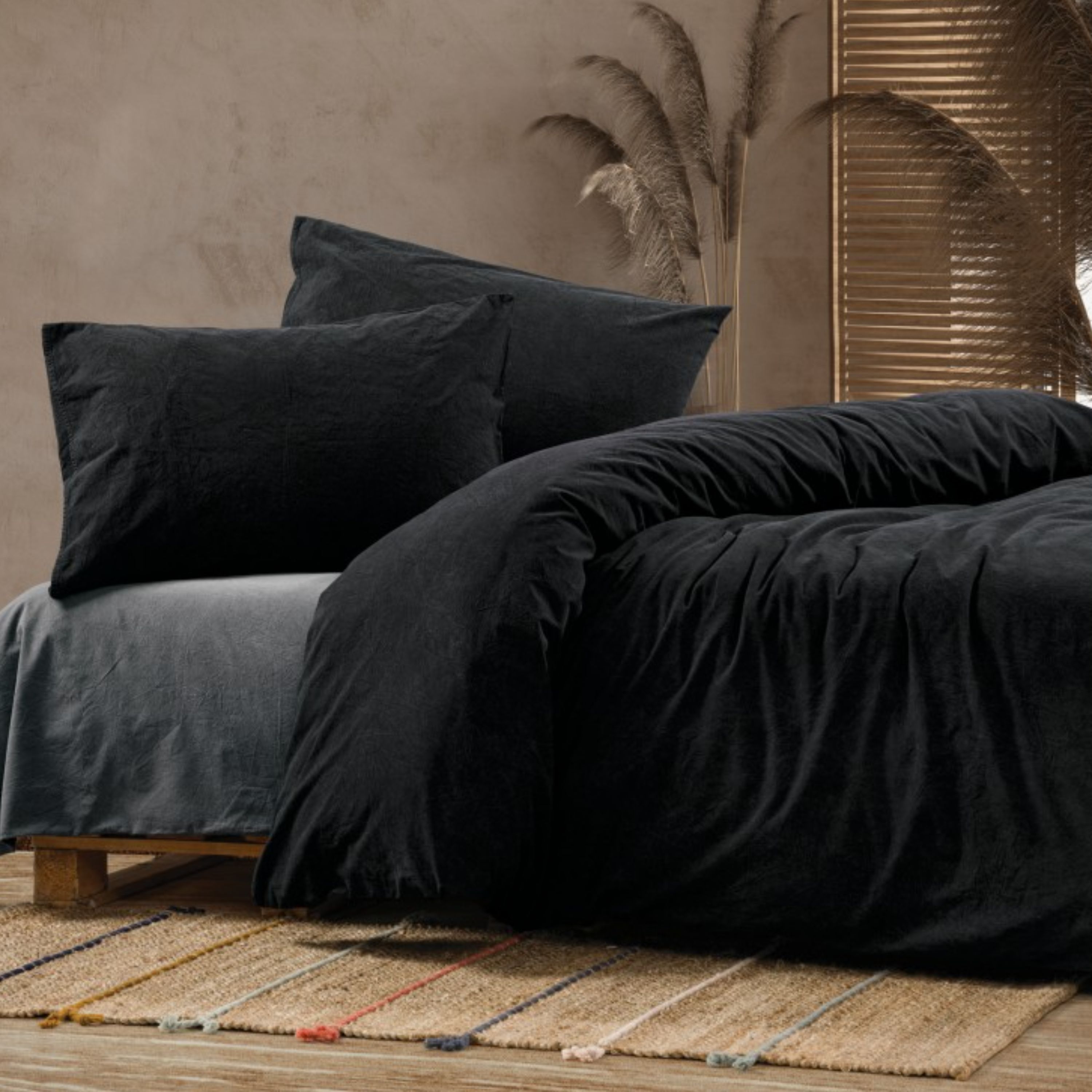 ست ملحفه کاتن باکس مدل Crash Siyah  دو نفره 4 تکه