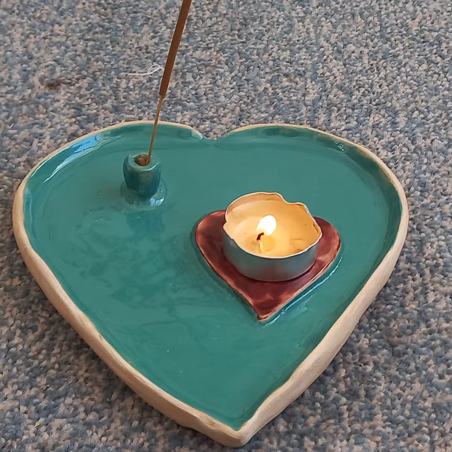 جا عودی مدل قلب رنگ سبز فیروزه  