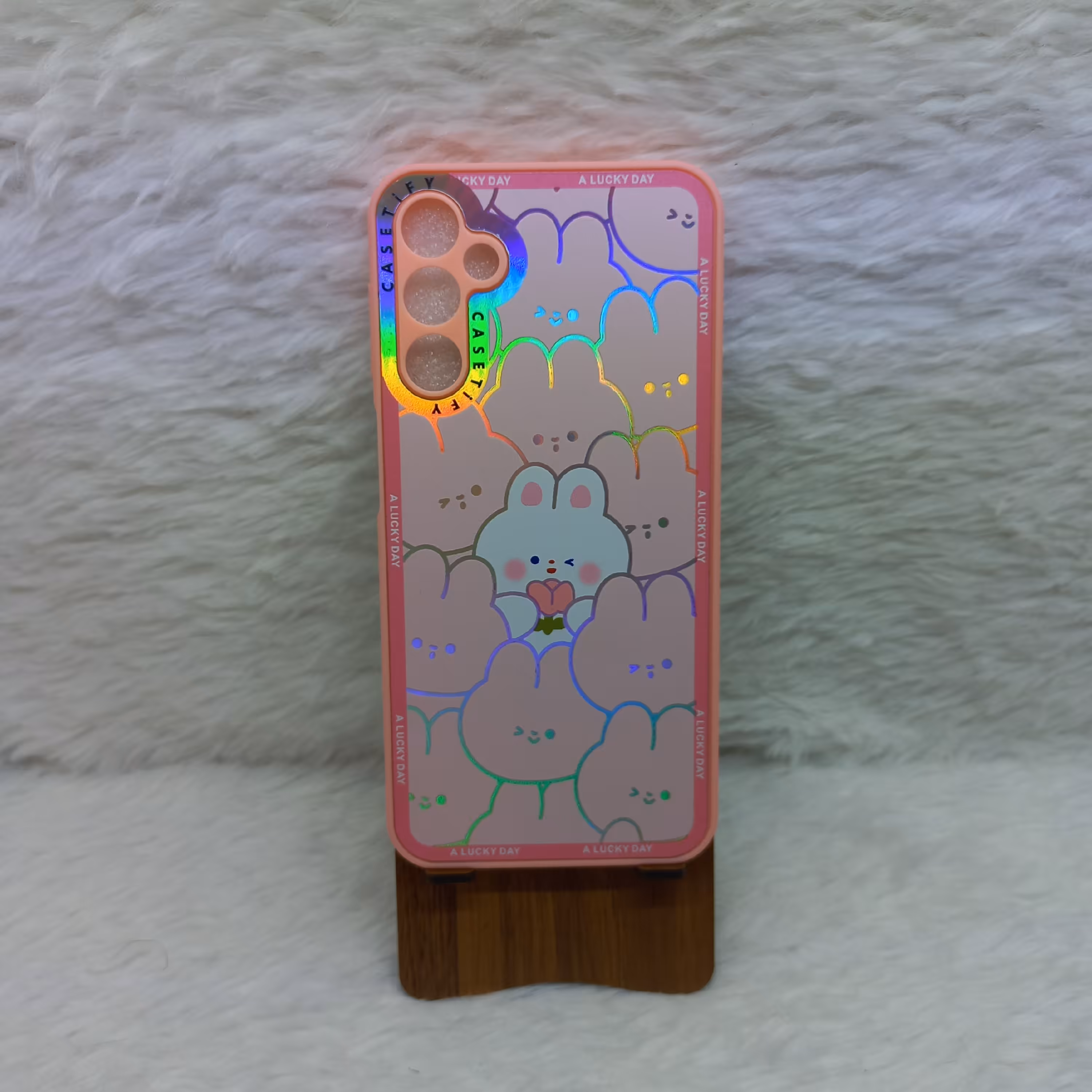 گارد (قاب) دخترونه A24 مدل هولوگرامی طرح خرگوش صورتی مناسب گوشی Samsung A24 4G