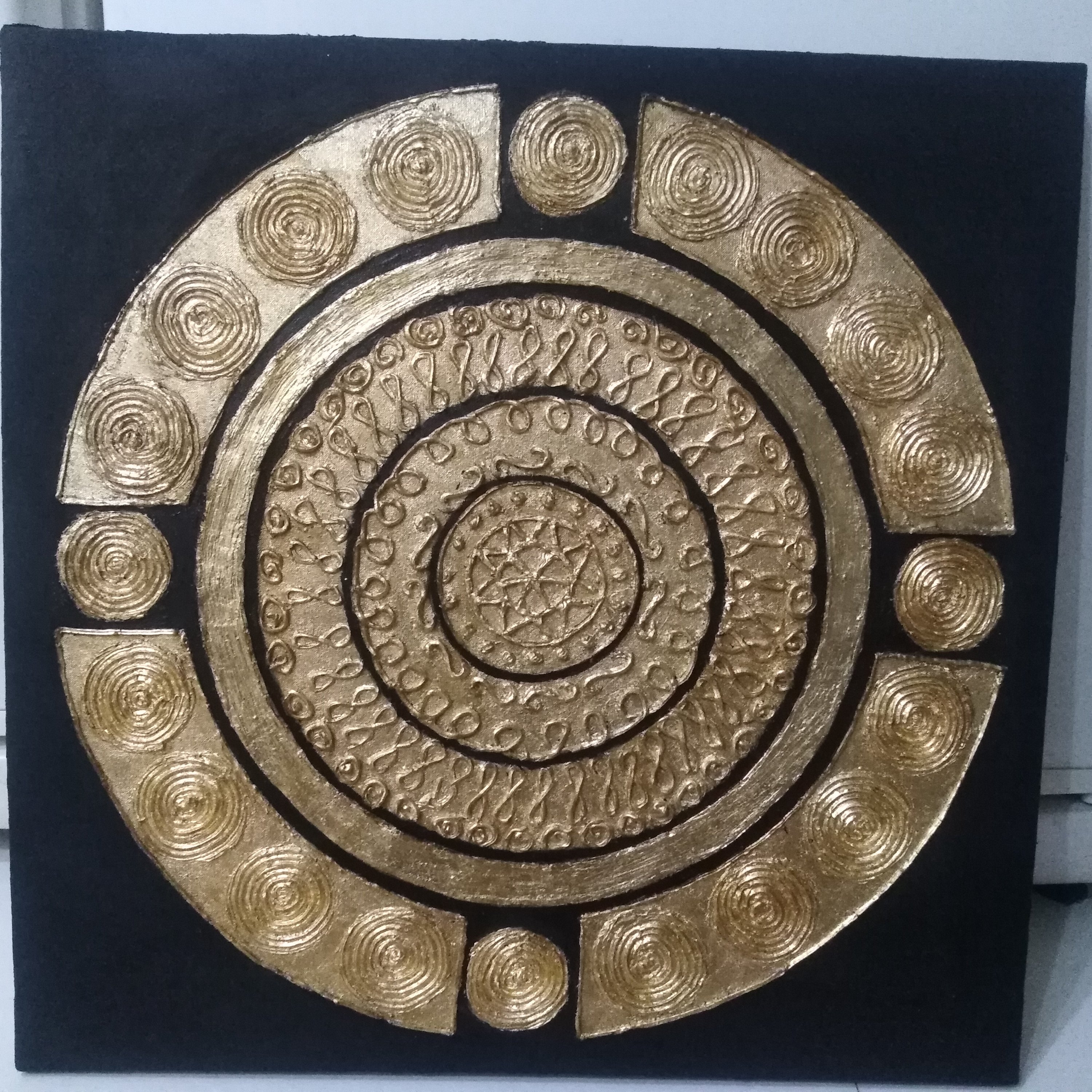 نقاشی تکنیک اکرلیک. برجسته وکار شده با ورق طلا