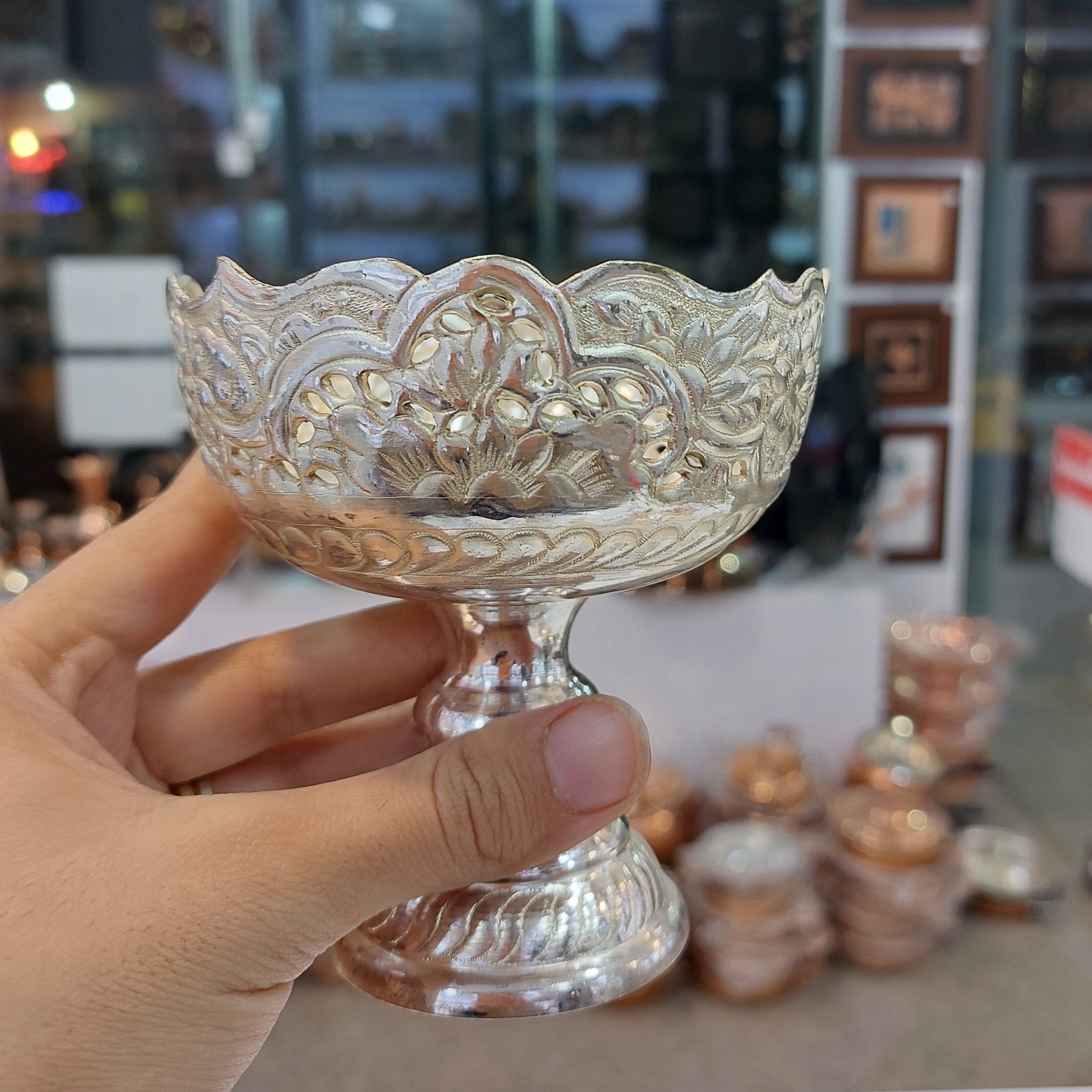 آجیل خوری تک نفره شبه نقره قلم گل و مرغ