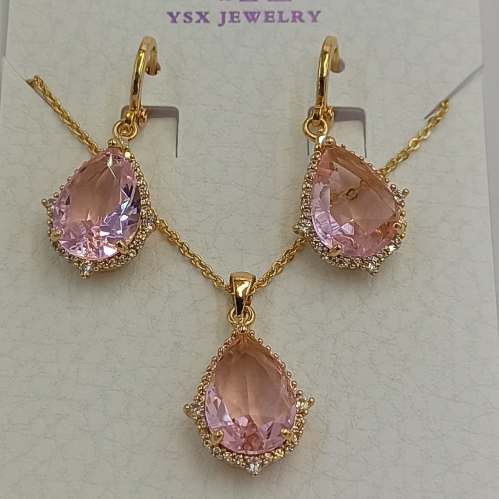 نیم ست گوشواره گردنبند عقیق اتمی صورتی برند YSX