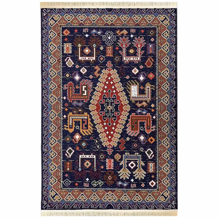 گلیم ماشینی  4متری (2.25-1.5) -هشت رنگ-طرح ارغوان  سرمه ای-ارسال پس کرایه