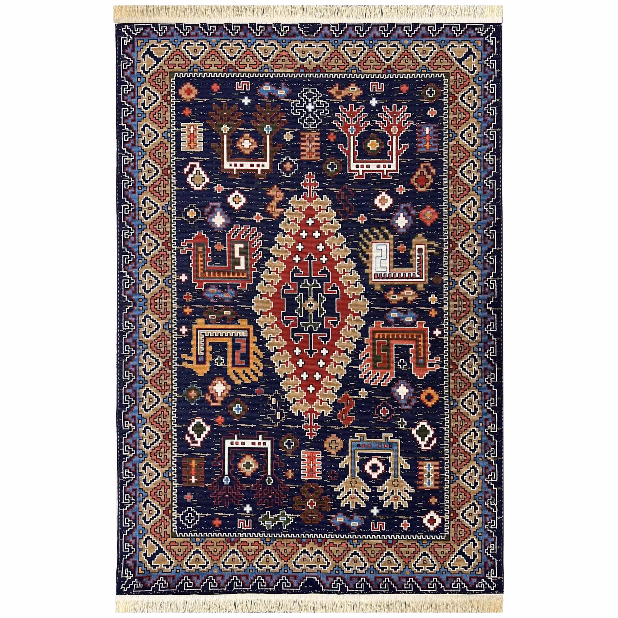 گلیم ماشینی  4متری (2.25-1.5) -هشت رنگ-طرح ارغوان  سرمه ای-ارسال پس کرایه