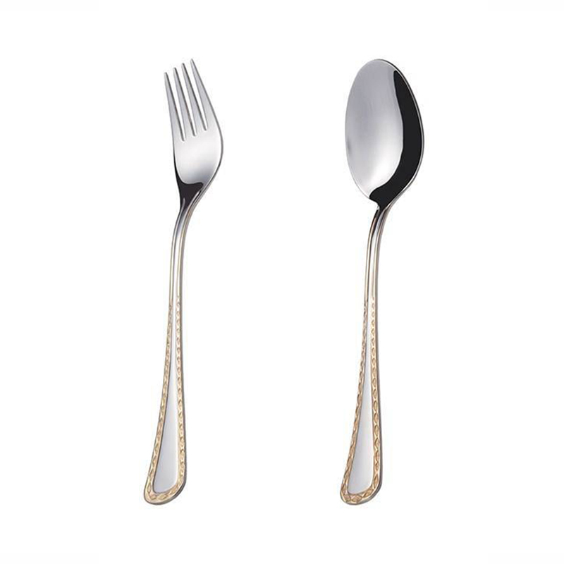 قاشق و چنگال غذاخوری 6 نفره ناب استیل طرح برلین دور طلایی (12 پارچه)