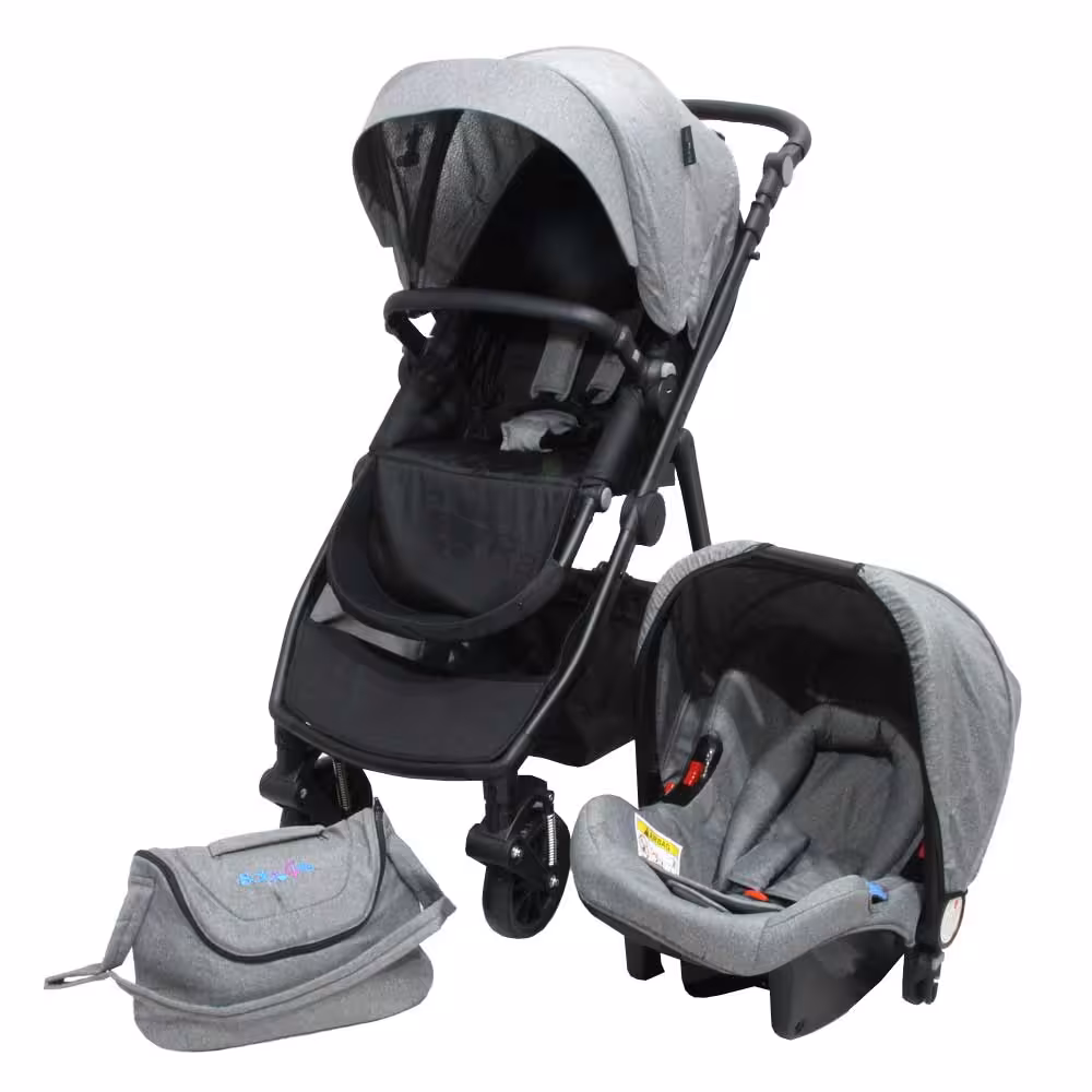 ست کالسکه کریر و ساک لوازم طوسی مدل دلوکس بیبی فورلایف BABY4LIFE