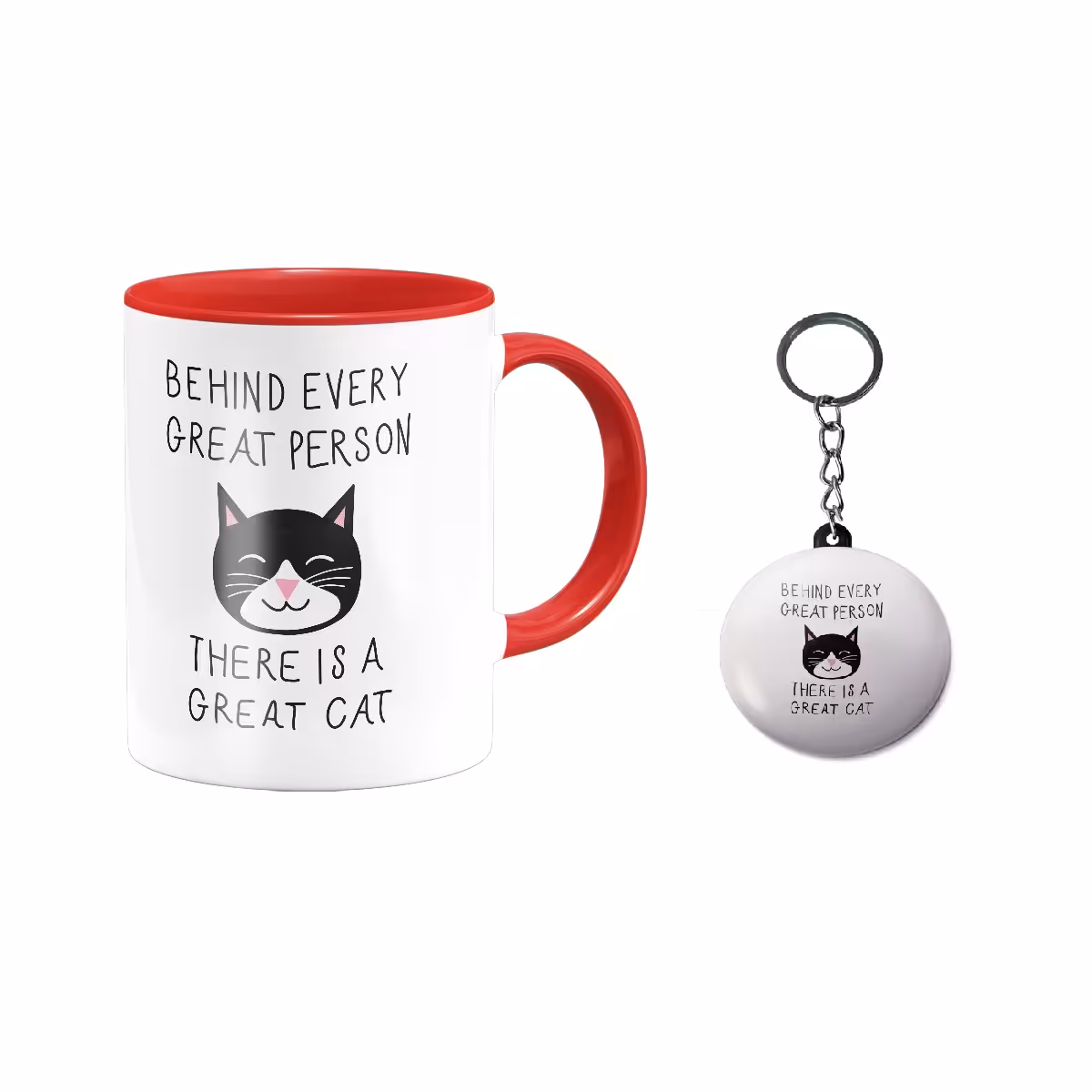 ماگ سرامیکی طرح گربه به همراه جاکلیدی پیکسلی