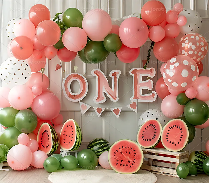 بک دراپ عکاسی تولد و یلدا با بادکنک صورتی | گرافیک با طعم تربچه