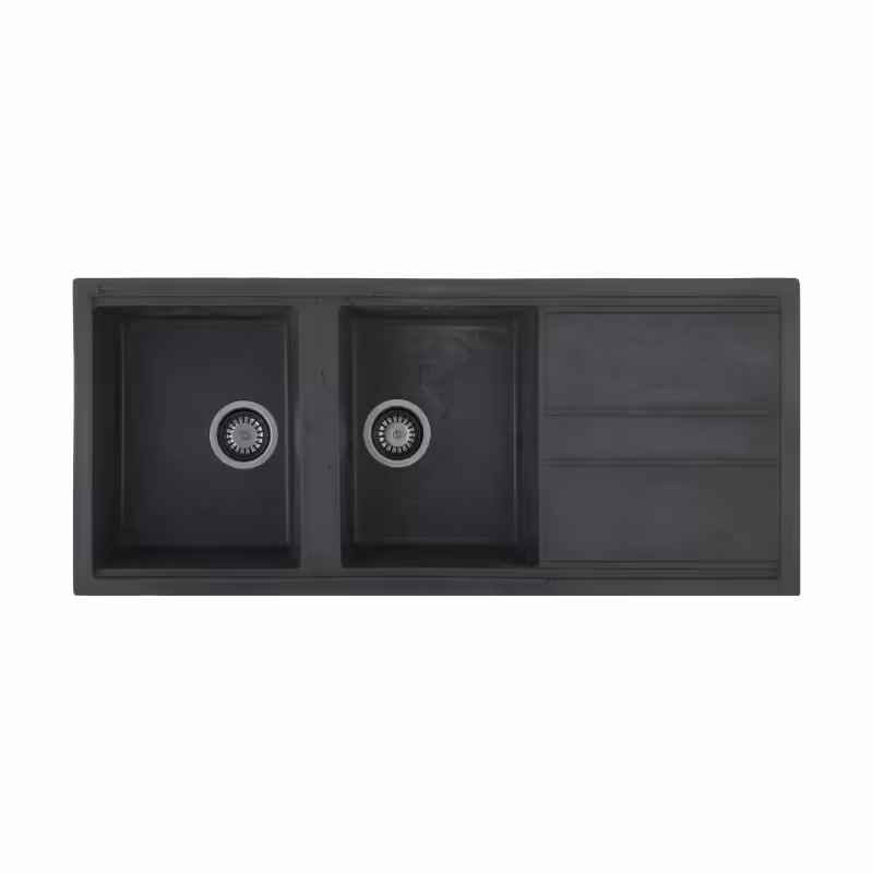 سینک گرانیتی درجه یک مواد ترک دو لگن سینی دار مشکی شاین دو خط برند دارک