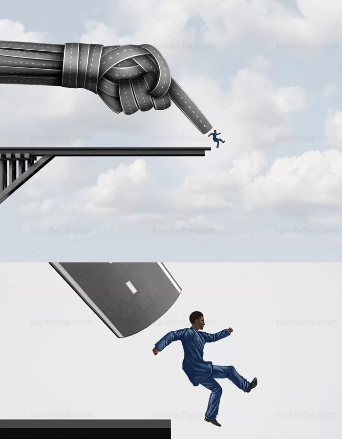 عکس با کیفیت کسب و کار مفهومی پرت شدن از لبه پرتگاه - گرافیک با طعم تربچه