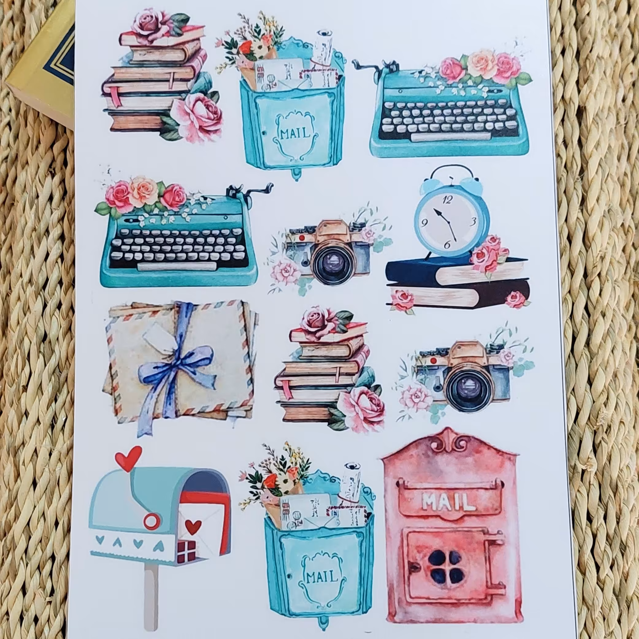 استیکر(برچسب)  طرح  نامه و ماشین تایپ   ملزومات بولت ژورنال و پلنر 