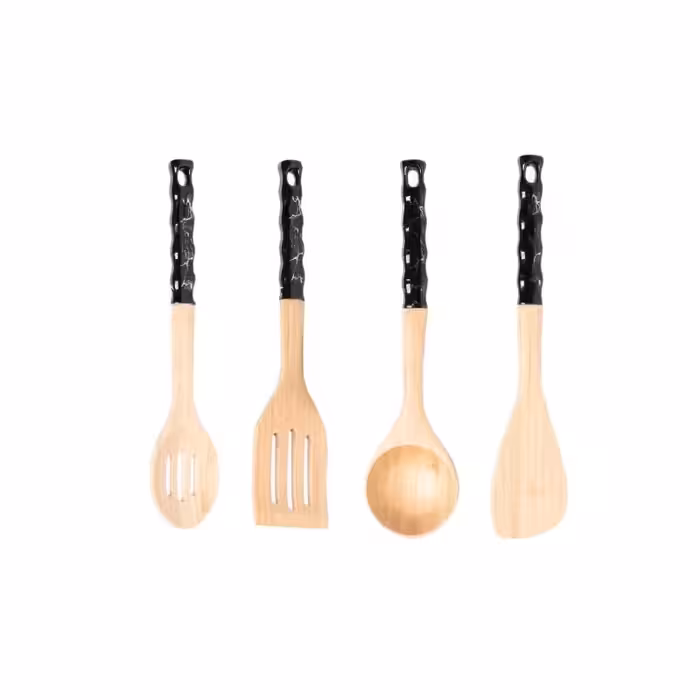 سرویس کفگیر و ملاقه بامبو سرامیک 4 پارچه ماربل Black کد Gw40103006