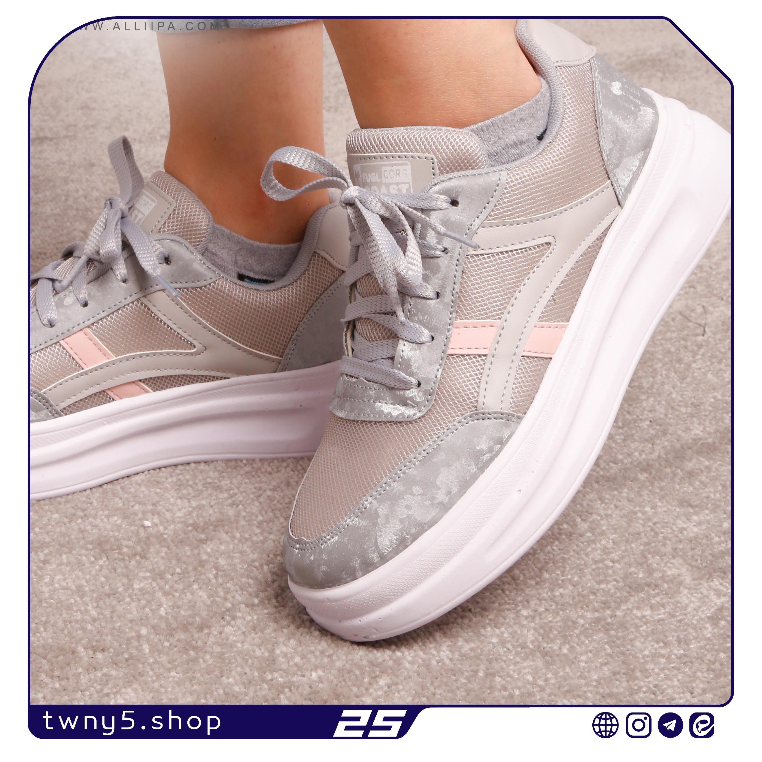 کتونی زنانه مدل سون رنگ طوسی سایزبندی 37 الی 40