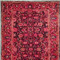 فرش دستباف ننج ملایر طرح پا شتری رنگ زمینه سرمه ای رنگ حاشیه