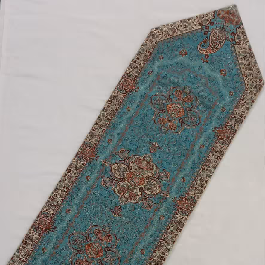 رانر ترمه طرح شاهپسند سبز آبی 