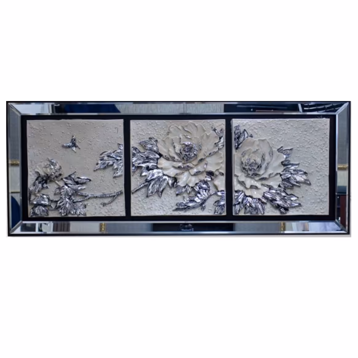 تابلو پلی استر برجسته با فریم آیینه ای گل رز