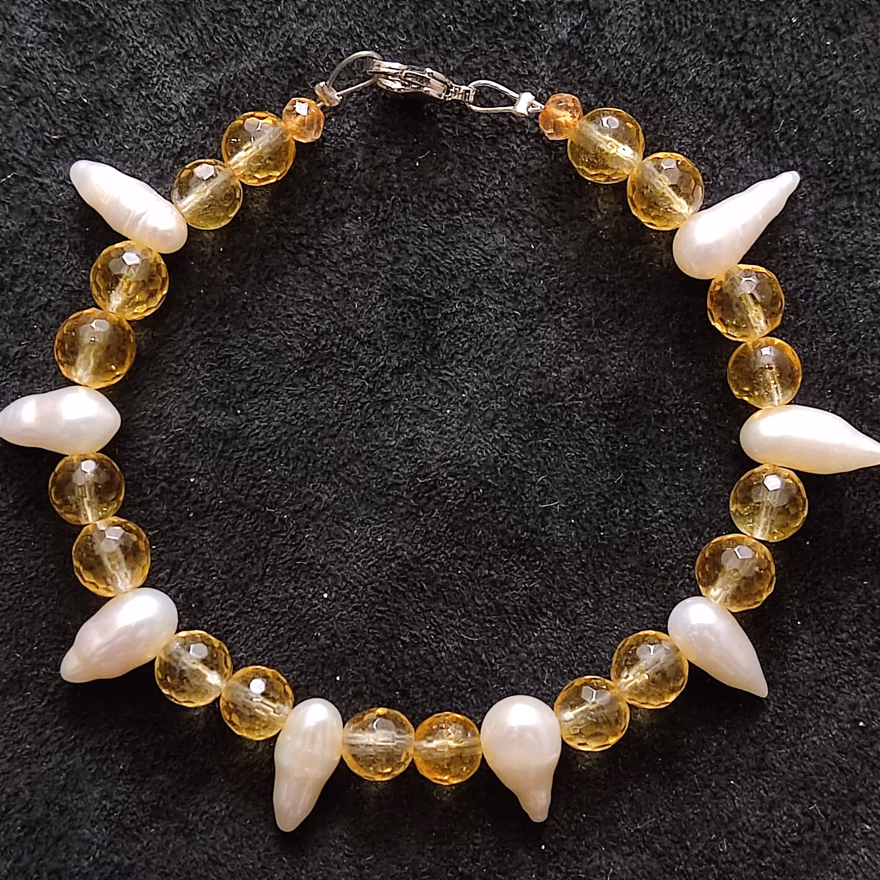 دستبند سیترین طبیعی و مروارید طبیعی