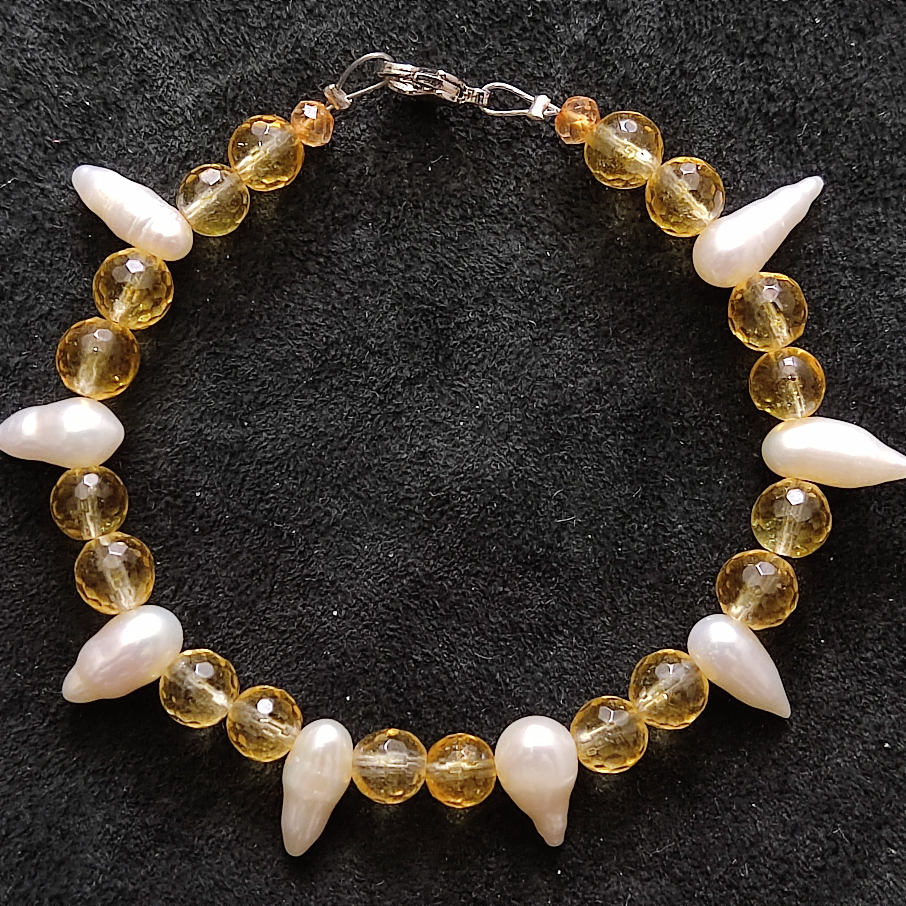 دستبند سیترین طبیعی و مروارید طبیعی