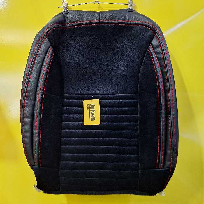 روکش صندلی پراید 111 مخمل چرم مشکی نخ قرمز برند جلوه