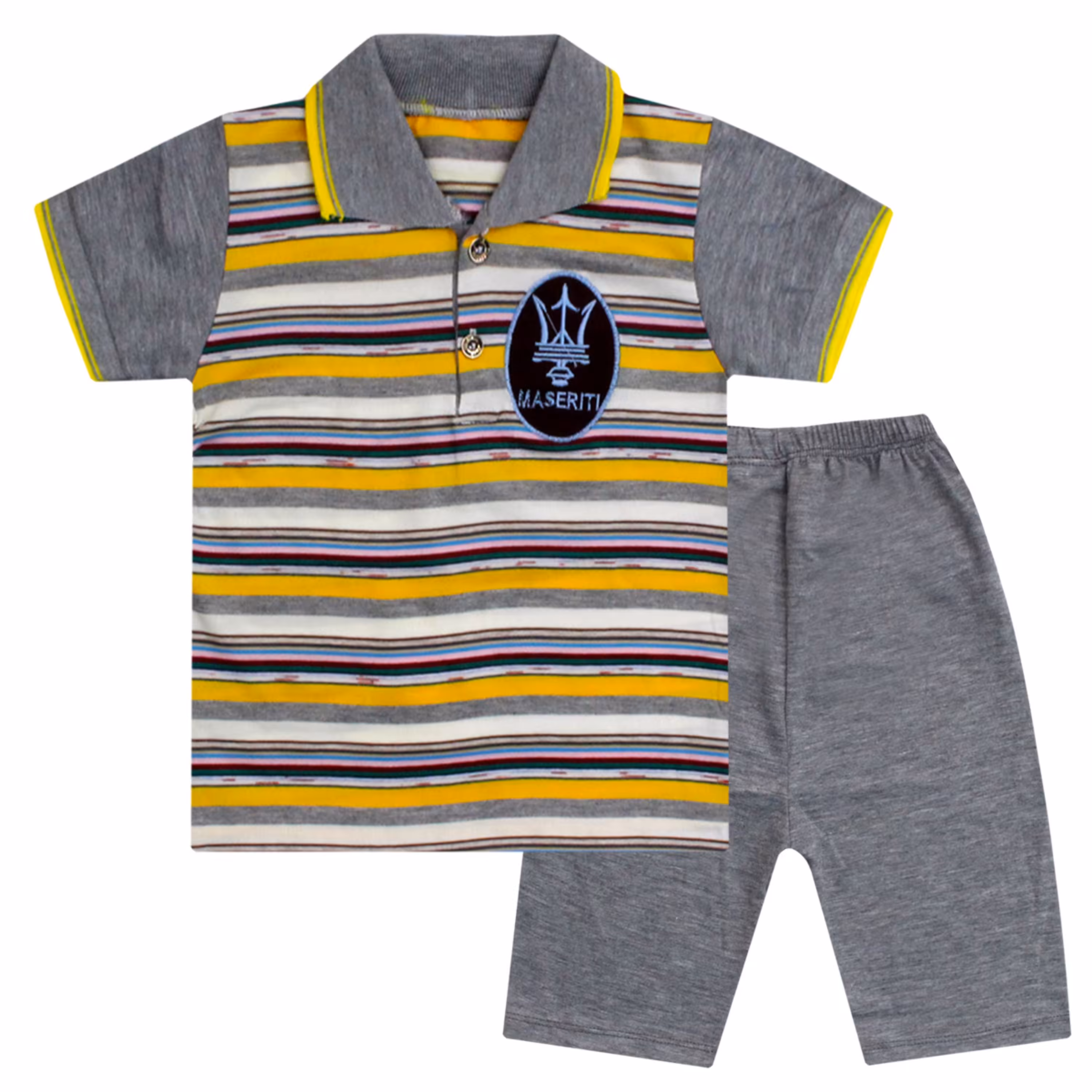 ست تیشرت و شلوارک نخ ملانژ پسرانه