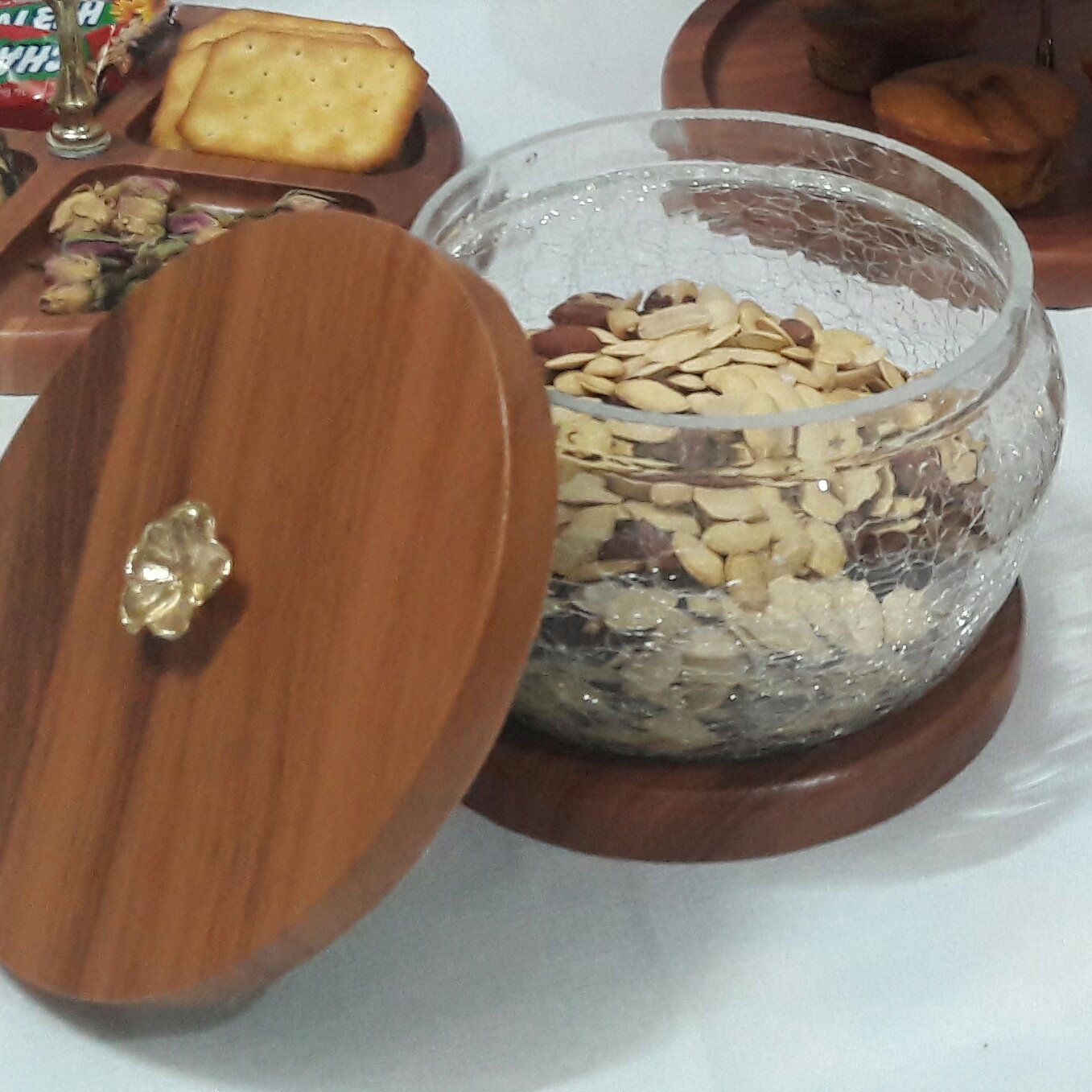 ظرف چوبی،آجیلخوری چوبی،آجیلخوری در دار،آجیل خوری