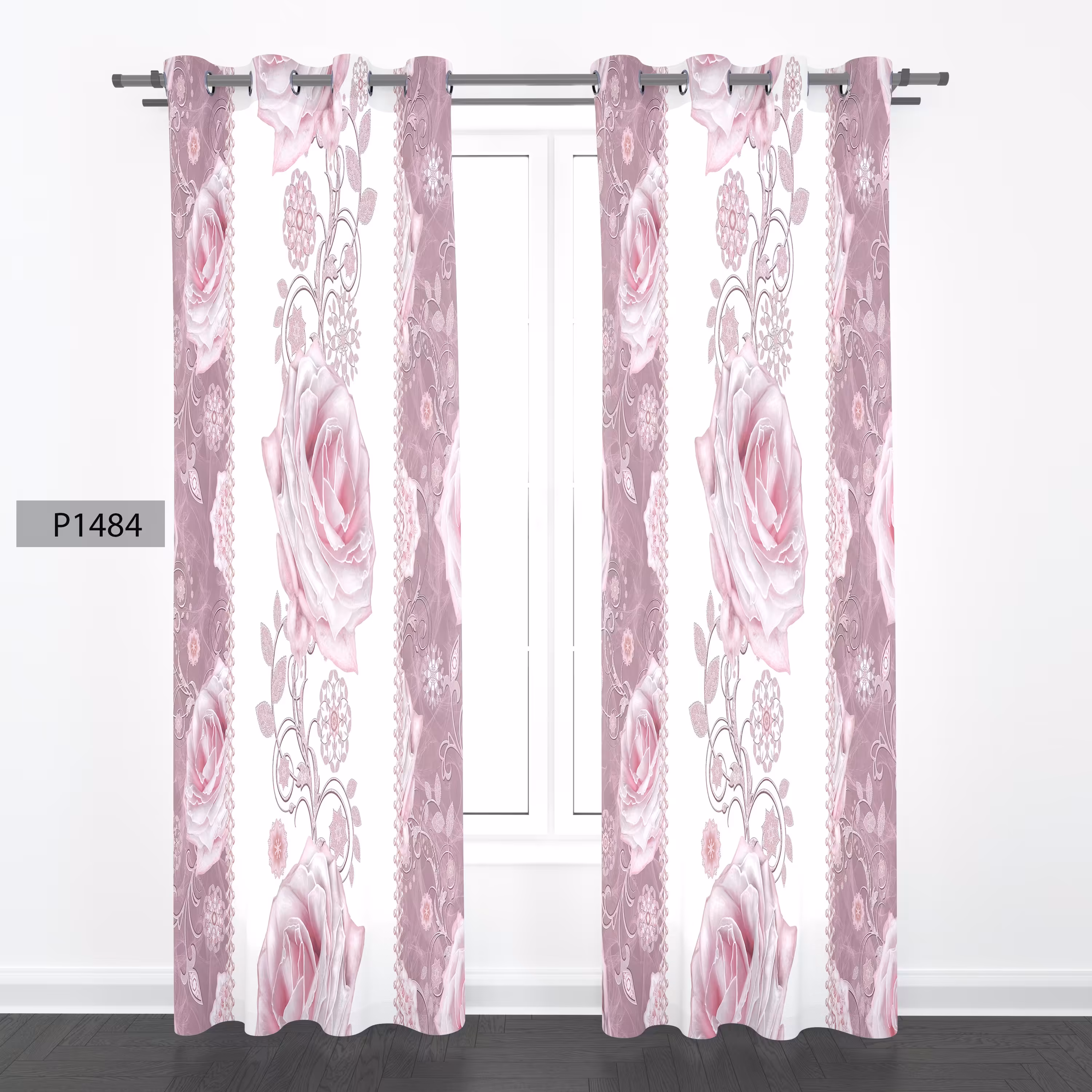 پرده هازان چاپی دوقواره دوخته شده پانچ شده هر قواره عرض 140ارتفاع 190 کد1484