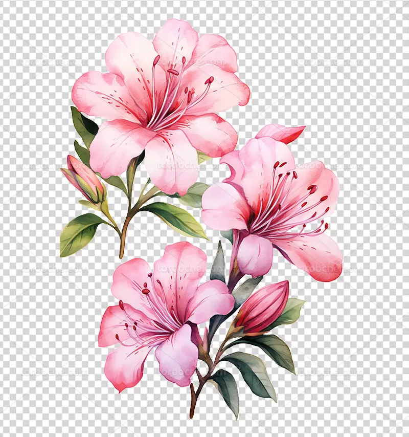 عکس PNG گل صورتی و برگ | گرافیک با طعم تربچه