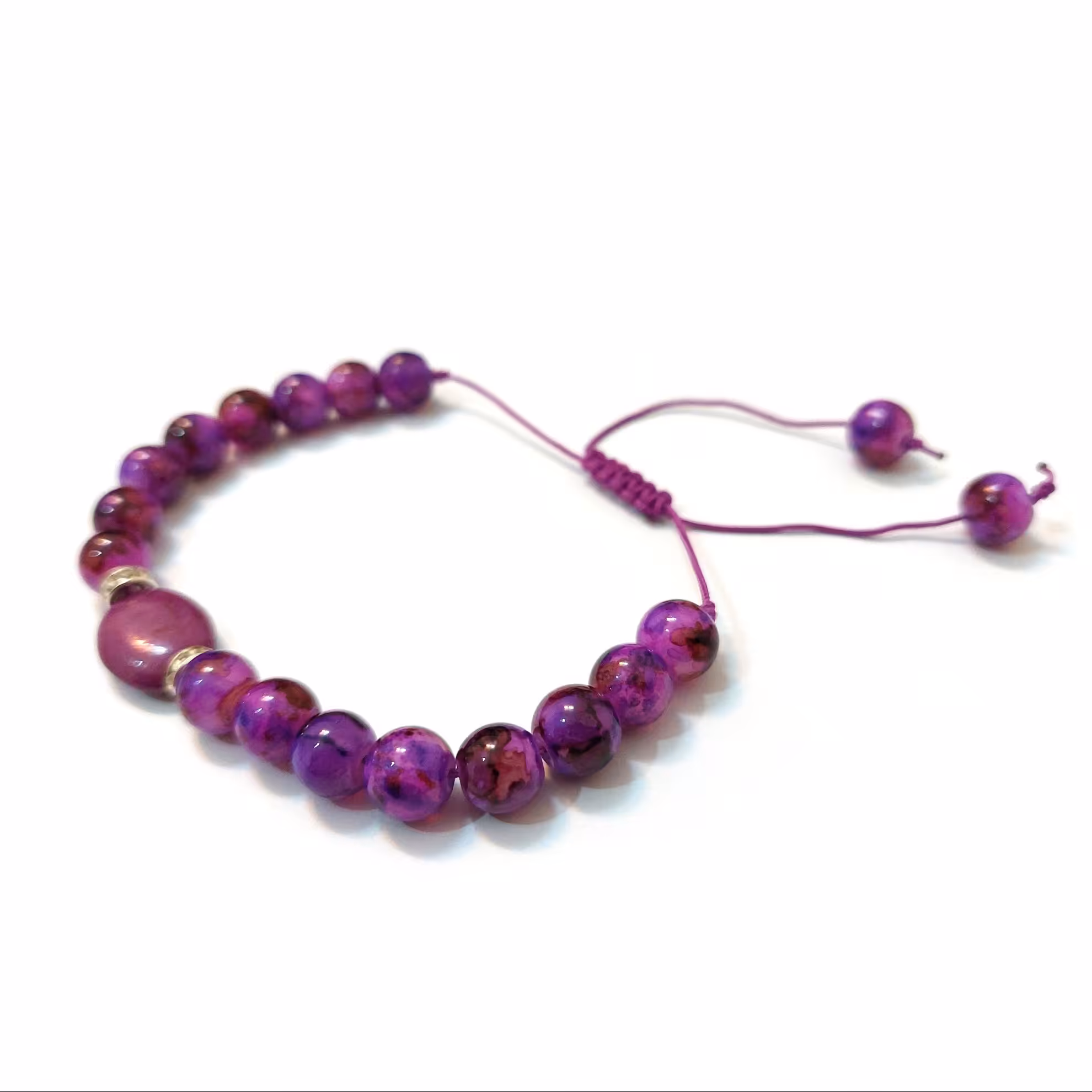 دستبند مهره ای شیک طرح بنفش ارغوانی دلربا