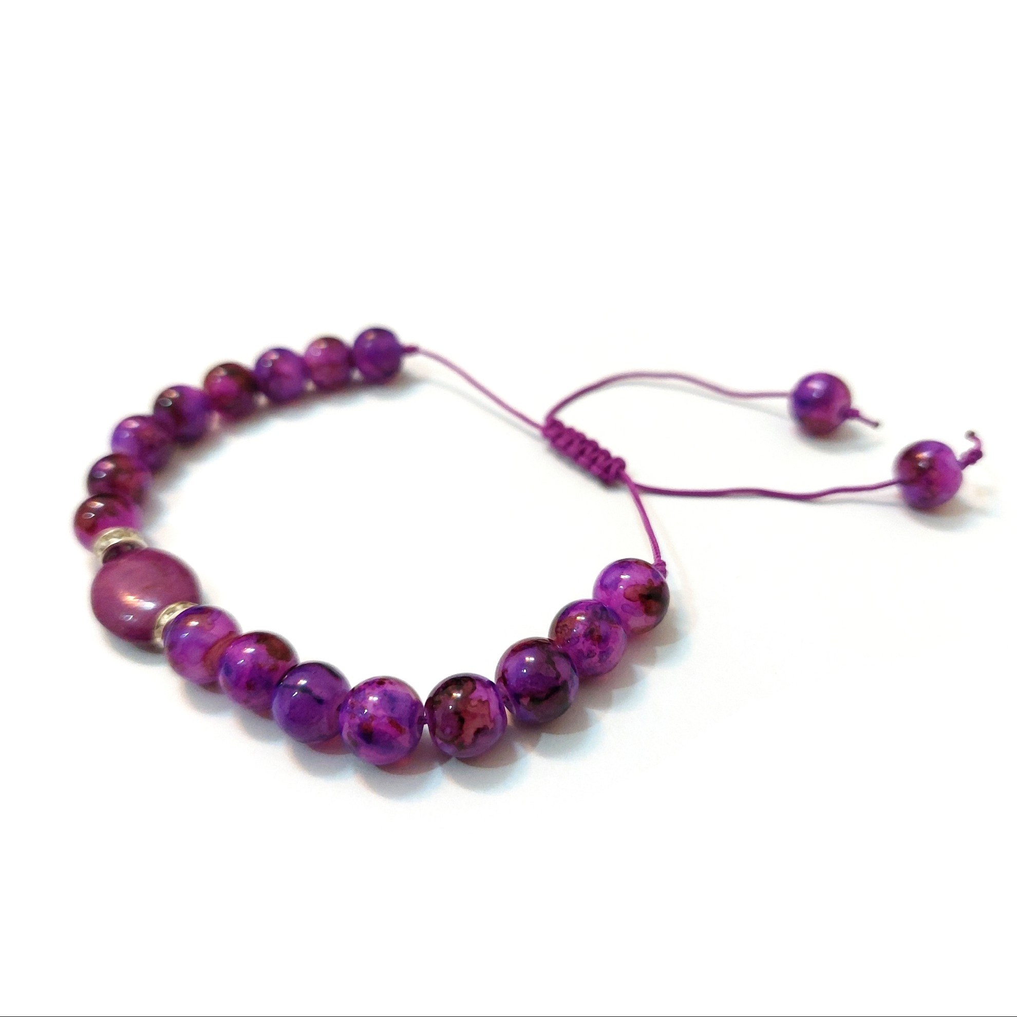 دستبند مهره ای شیک طرح بنفش ارغوانی دلربا