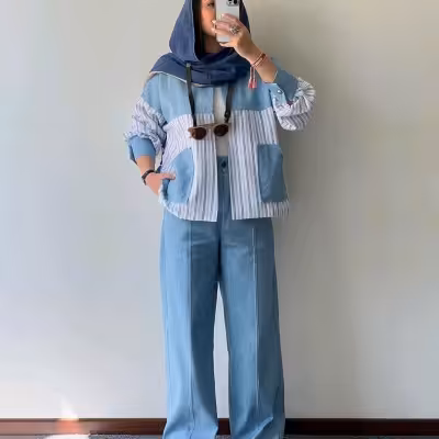 ست کت و شلوار لنین نخ درجه یک و تنسل خارجی مدل راه راه