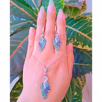 نیم ست نقره زنانه(بازنجیر) طاووس رنگی عیار 925 با آبکاری طلا سفید