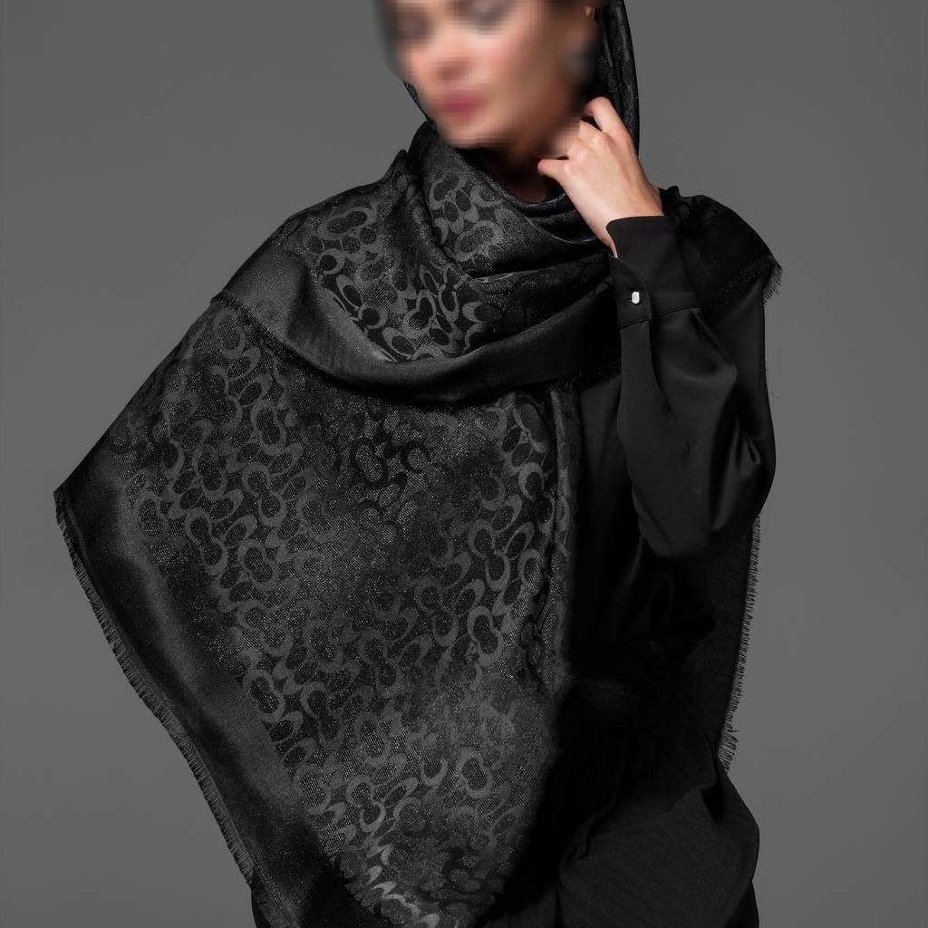 روسری مشکی ابریشم نخ لمه دار دو رو 