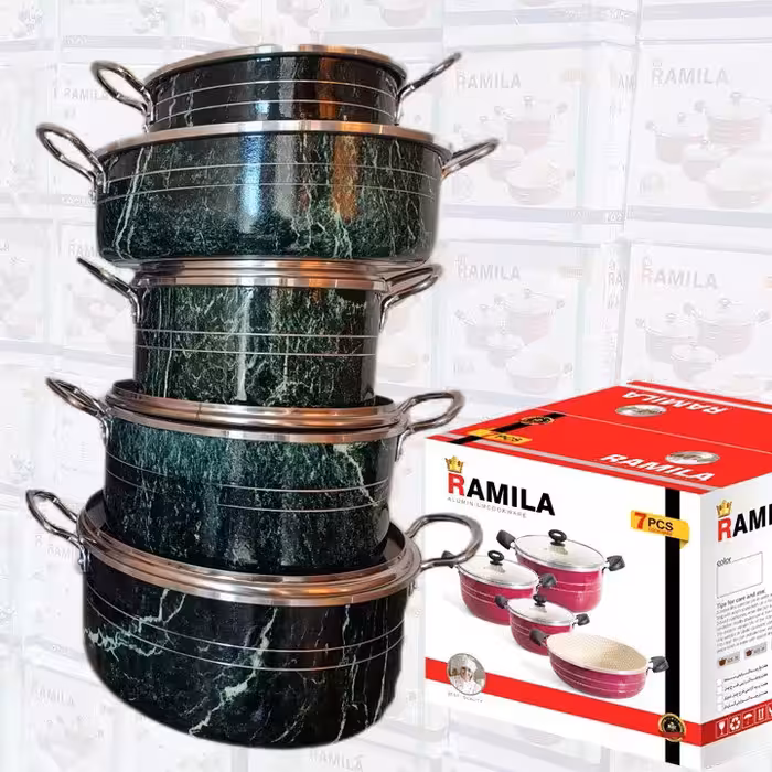خرید و قیمت سرویس قابلمه 8 پارچه طرح سنگ - تولیدی قابلمه طرح سنگ در ایران - aluminium cookware manufactory in iran 