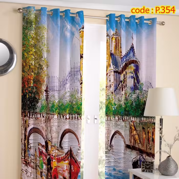 پرده پذیرایی دو قواره طرح منظره کد P354