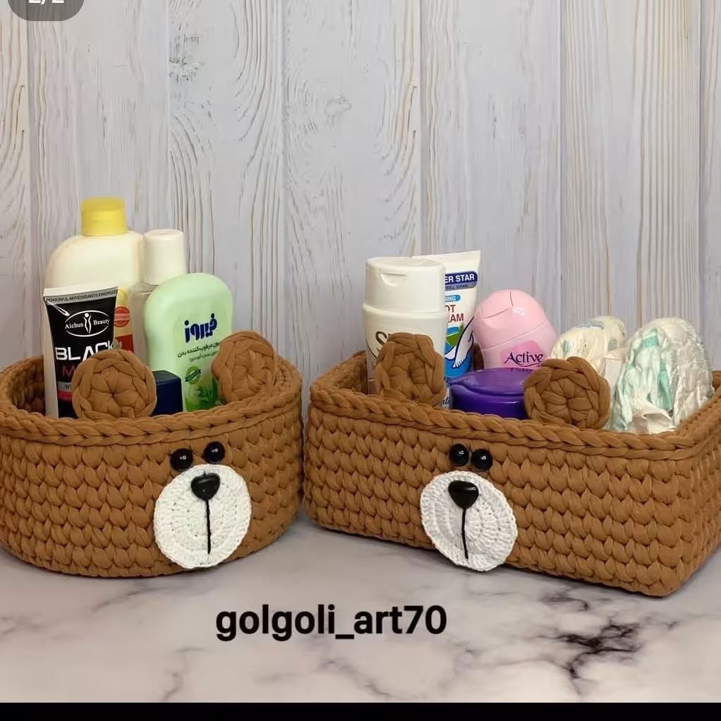 سبد تریکو  دوتکه سیسمونی طرح خرس قهوه ای