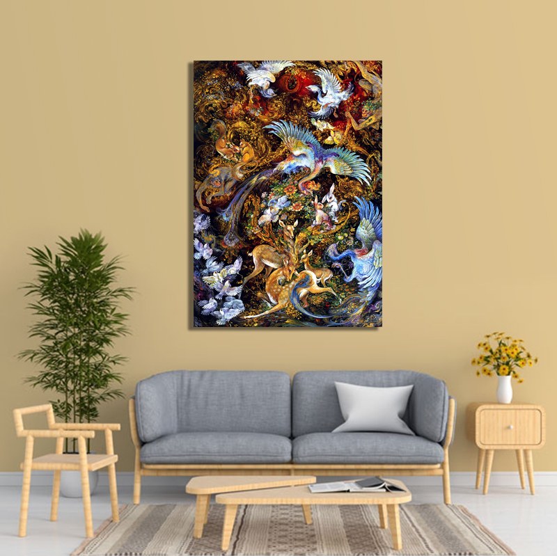 تابلو شاسی طرح نقاشی مینیاتور اثر استاد فرشچیان (شکوه طبیعت)