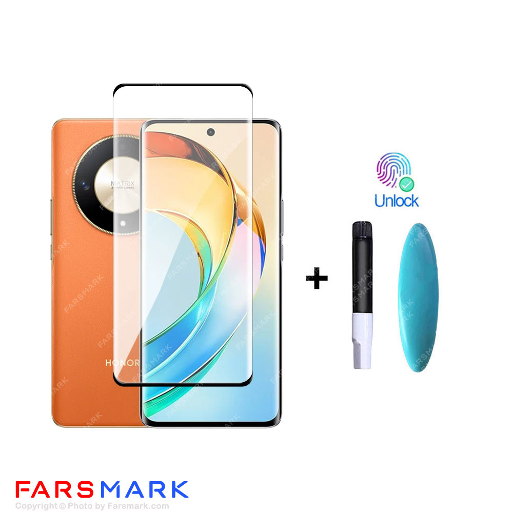 گلس تمام صفحه یووی شفاف Honor X9b با چسپ UV