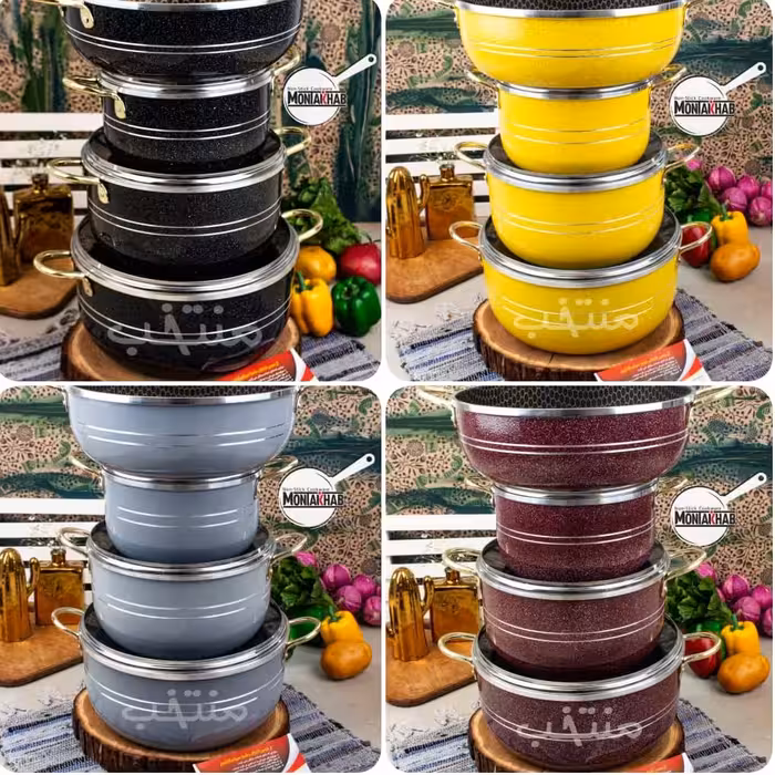 سرویس قابلمه گرانیتی7 پارچه دسته طلایی  با ضمانت رنگ و گرانیت