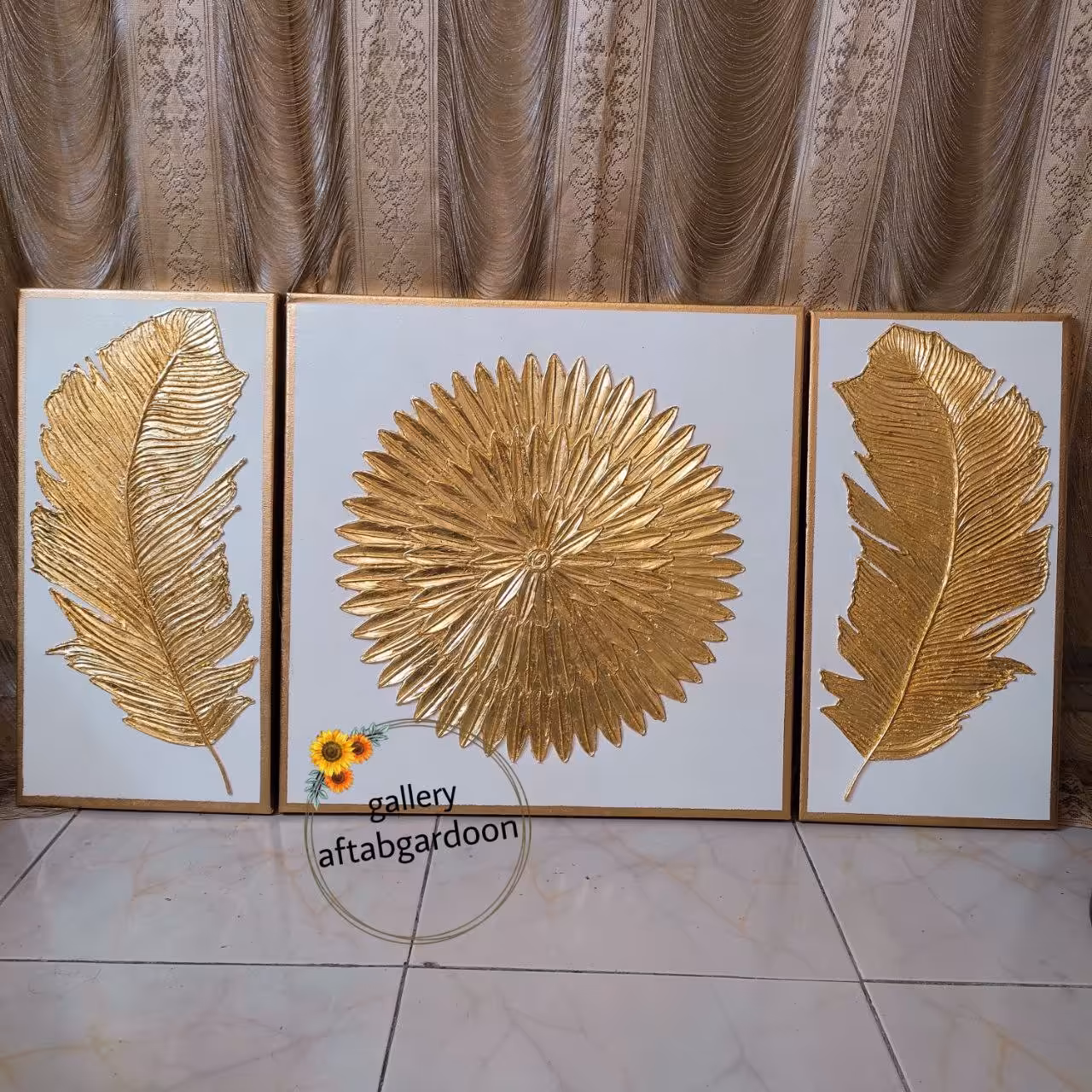 تابلو سه تیکه پر و خورشید برجسته (پس کرایه)