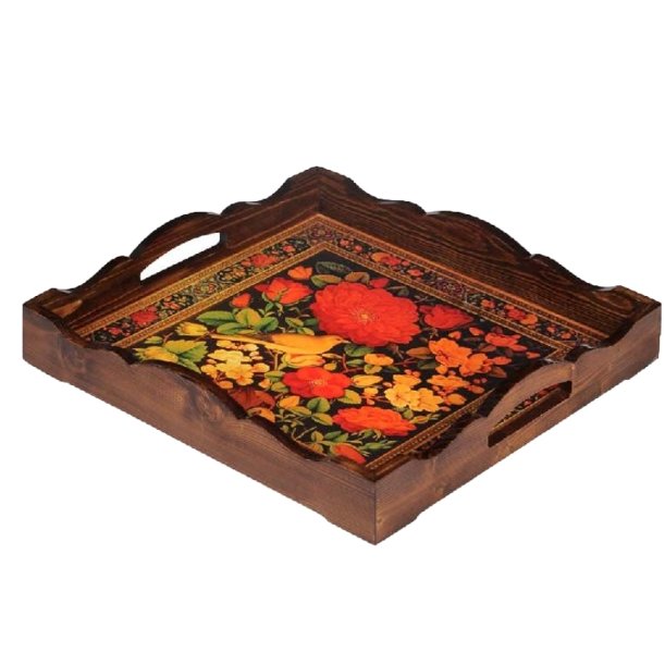 سینی دکوپاژ مربع طرح گل و مرغ