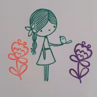 مهر دستساز لینولئوم طرح دخترک زیبا مناسب چاپ روی کاغذ و در ابعاد بزرگ قابلیت چاپ روی پارچه