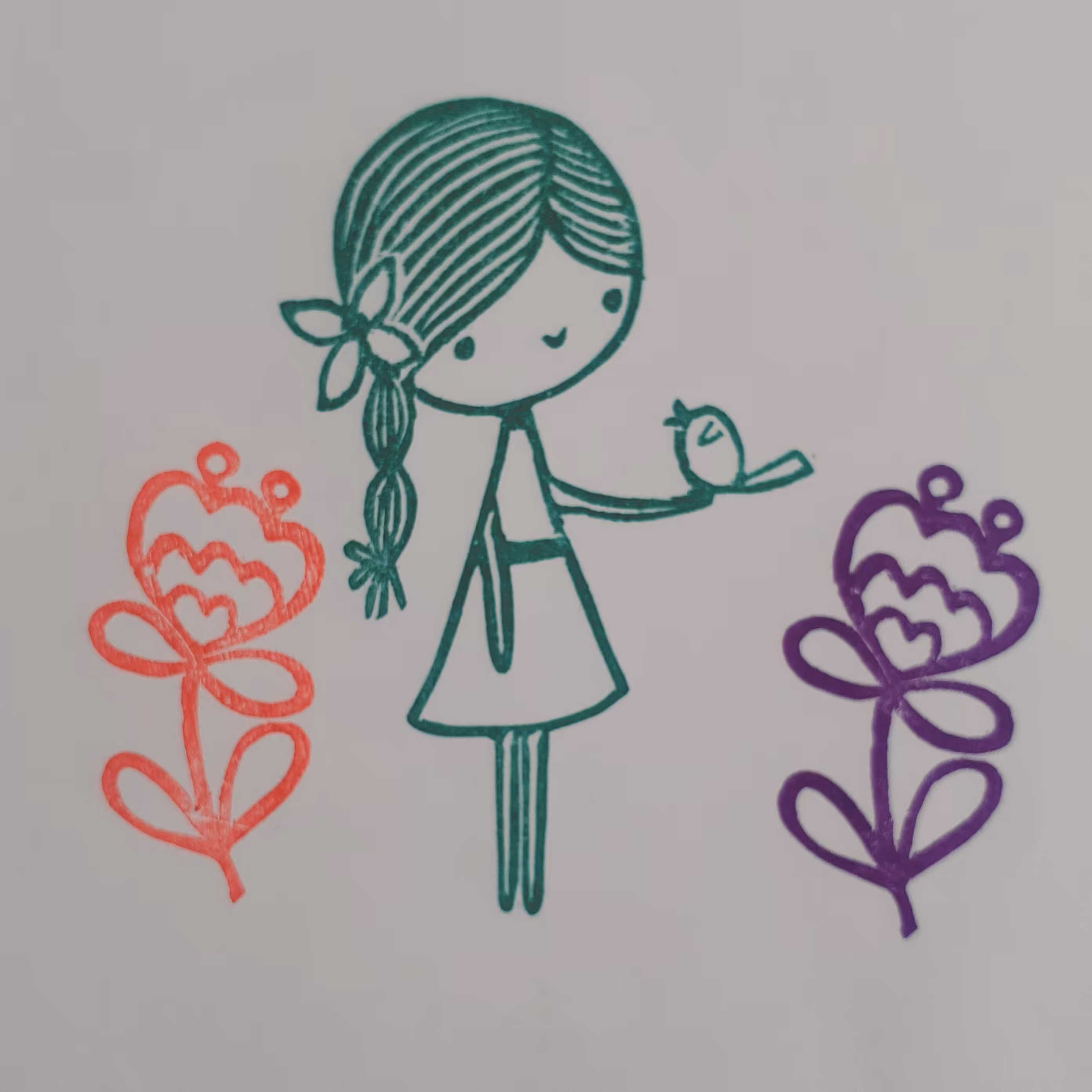 مهر دستساز لینولئوم طرح دخترک زیبا مناسب چاپ روی کاغذ و در ابعاد بزرگ قابلیت چاپ روی پارچه