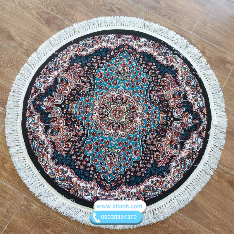 فرش گرد ارکیده سرمه ای سایز یک متری