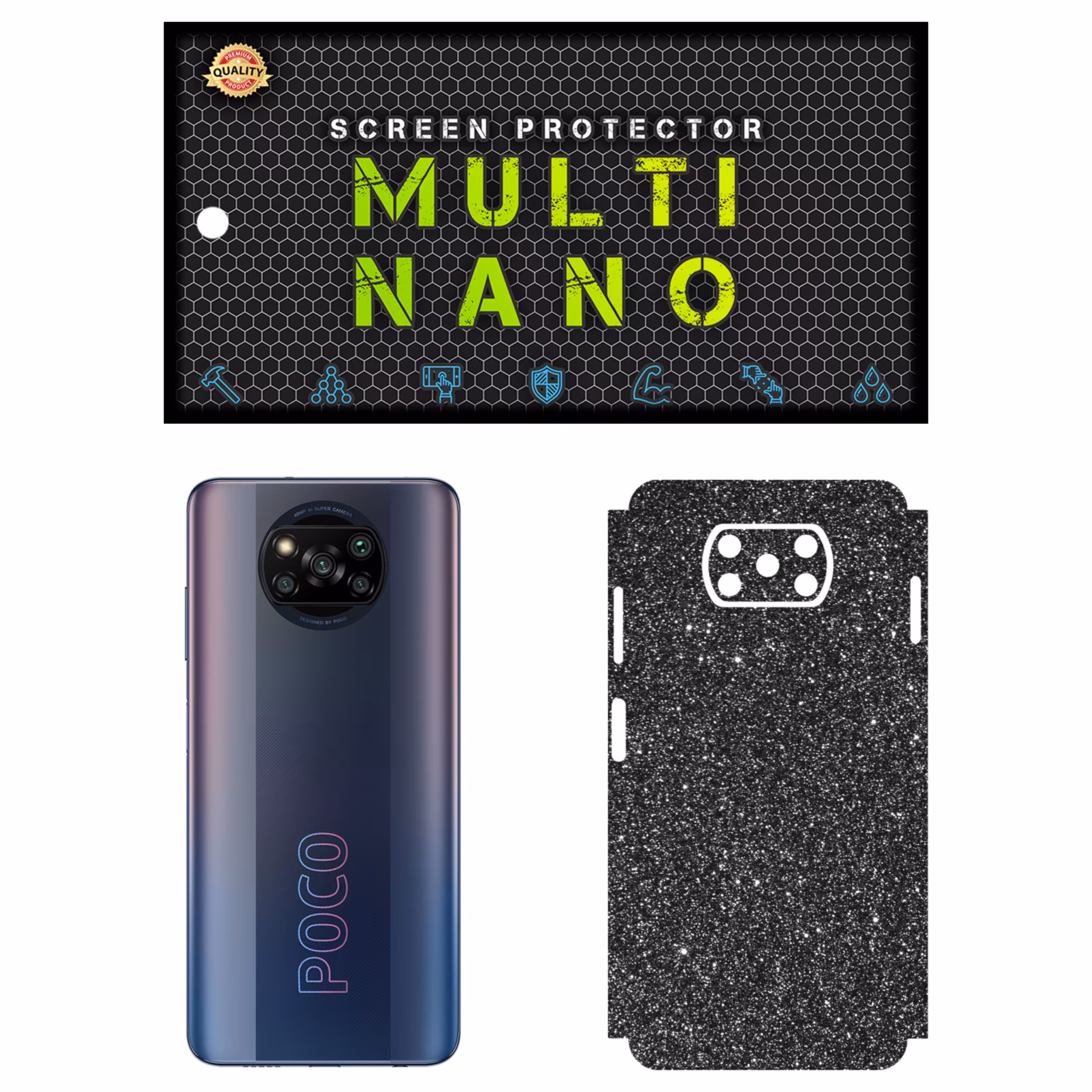 برچسب پوششی MultiNano مدل X-S1G-Silver برای پشت موبایل شیائومی Poco X3