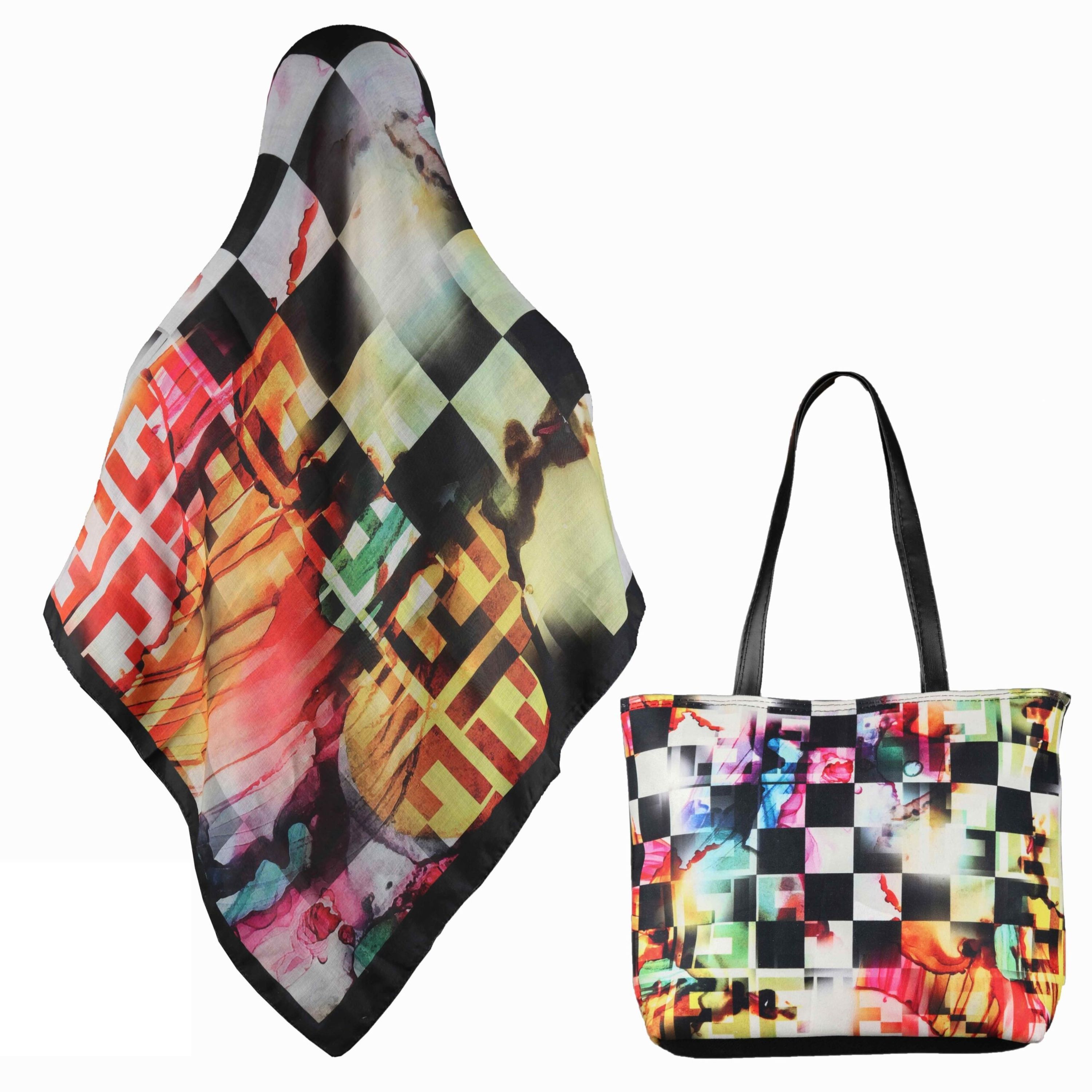 ست روسری و کیف به صرفه و اقتصادی طرح شطرنجی از فروشگاه حجاب